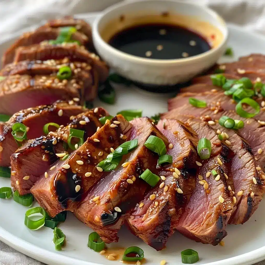 Grilled tuna steak barbecue recipe with sesame and green onion