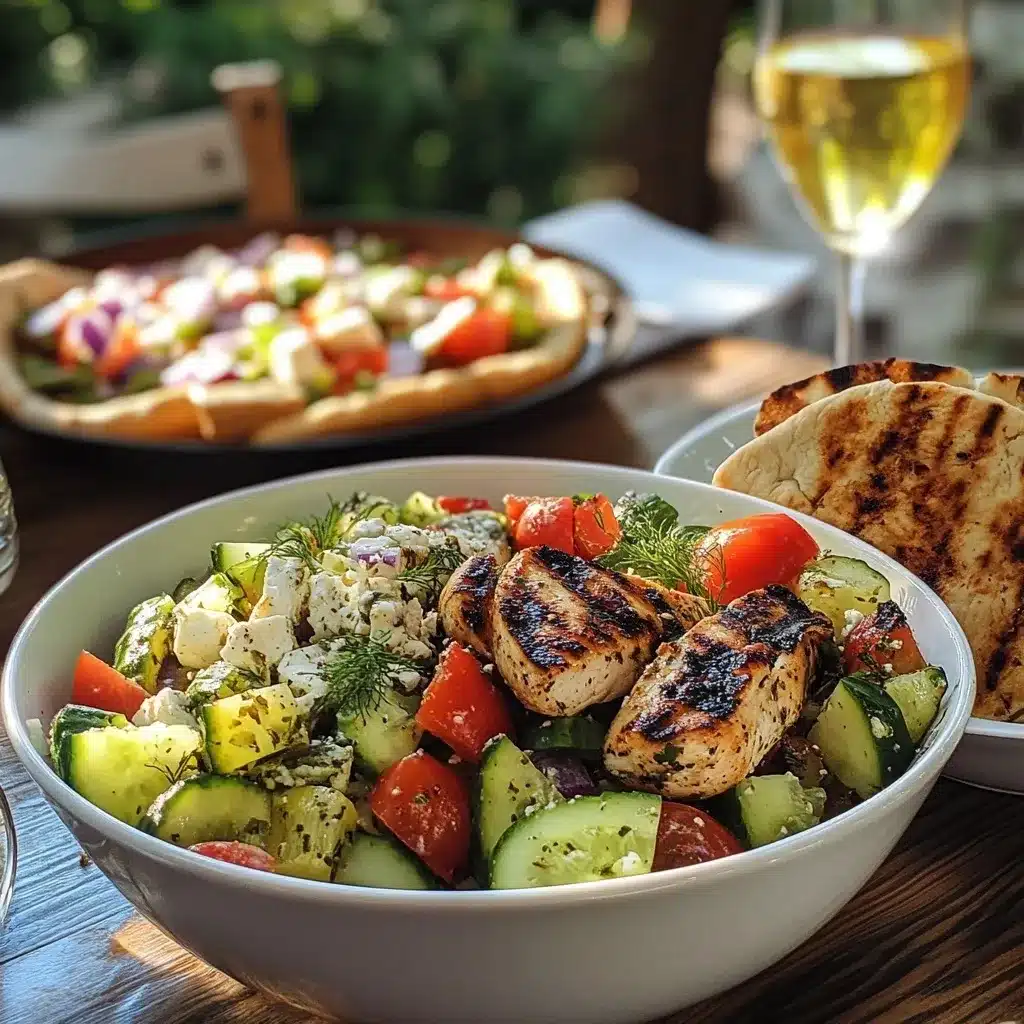 Greek Salad with Feta Recipe: A Fresh & Easy Mediterranean Delight 11 Greek salad served with grilled meat and bread