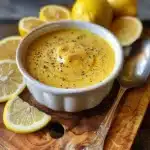 Lemon Pepper Sauce Recipe: Simple & Delicious With Just 5 Ingredients 9 Top view of lemon pepper sauce recipe in a bowl with lemon zest and cracked pepper