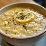 Lemon Rice Soup Recipe – 5 Easy Steps to Tangy Comfort 8 Lemon rice soup recipe in a steaming bowl with creamy texture