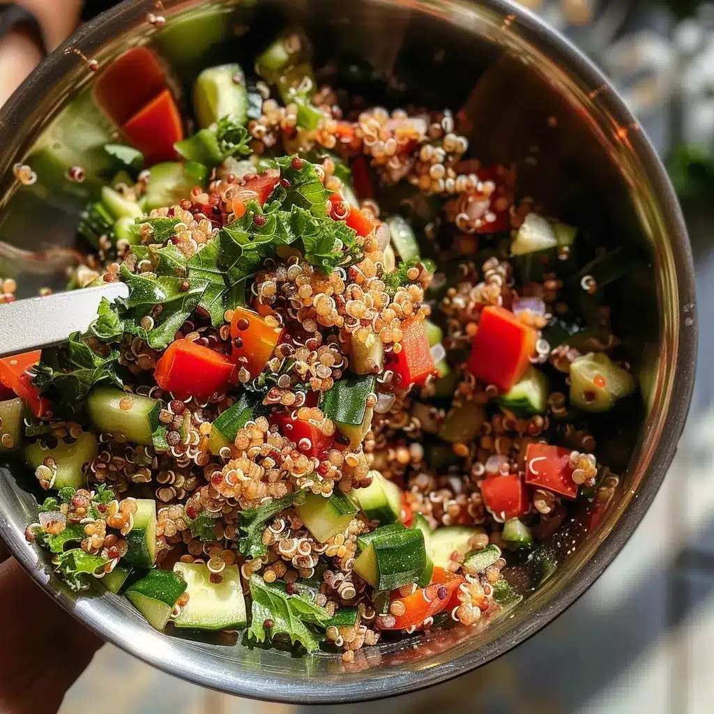 Costco Quinoa Salad Recipe – The Best Healthy Copycat! 14 Mixing quinoa and vegetables for Costco quinoa salad recipe