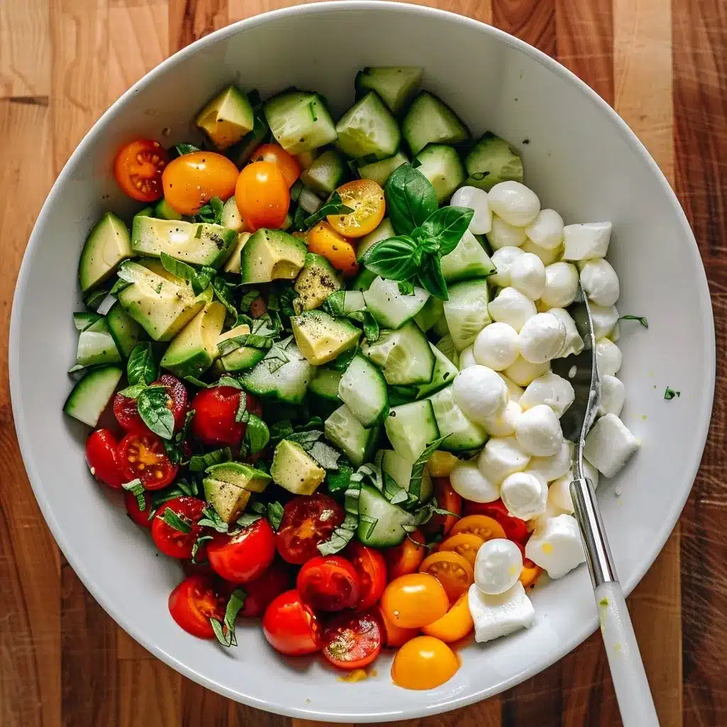 Tomato Cucumber Mozzarella Salad Recipe – 7 Reasons to Love It 8 Mixing tomato cucumber mozzarella salad recipe