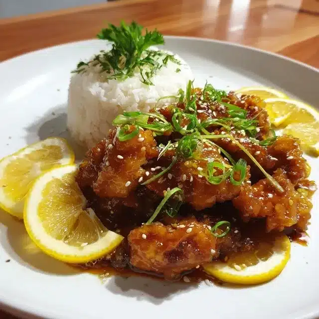 Chinese Lemon Chicken Recipe: 5 Crispy & Zesty Secrets 15 Chinese lemon chicken recipe served with rice