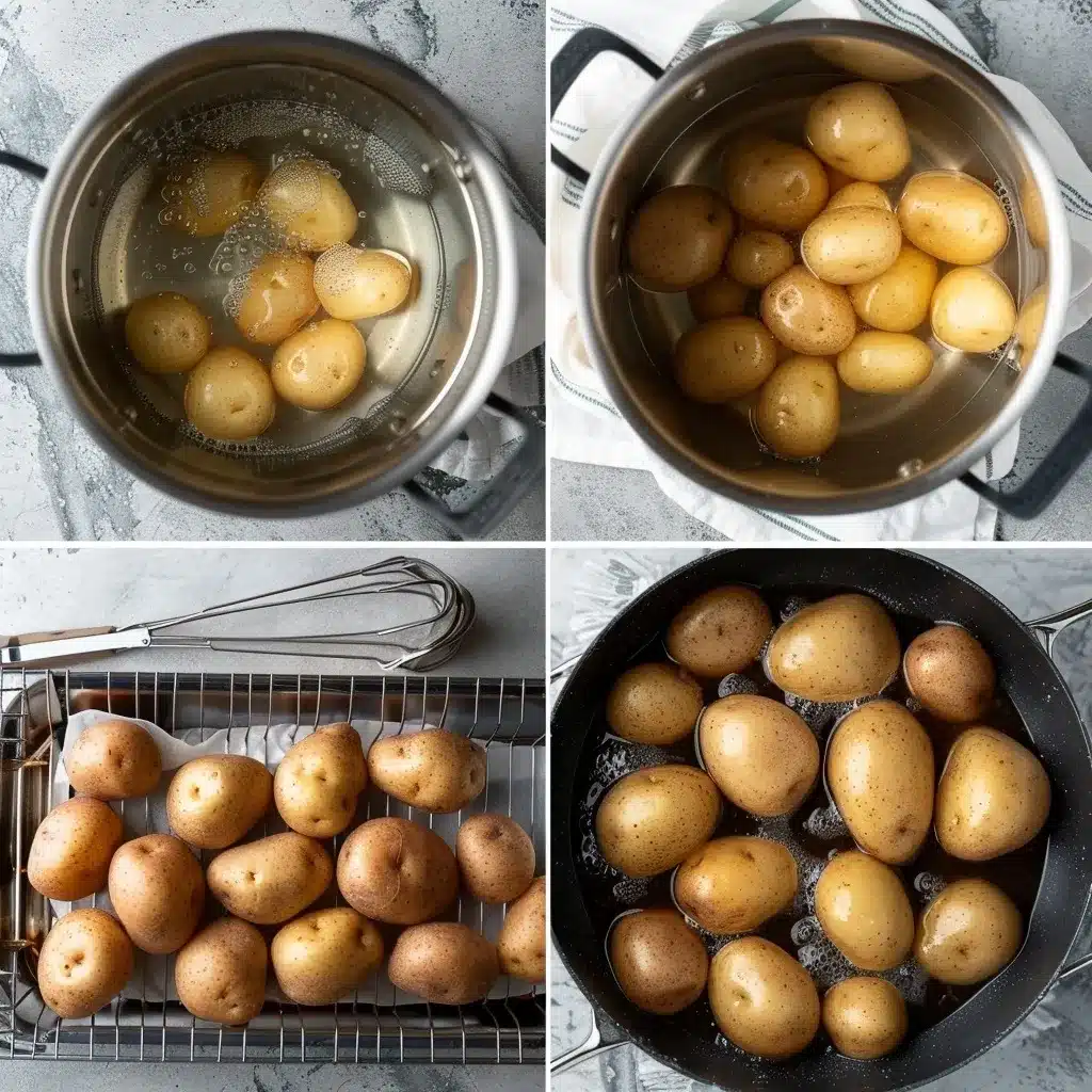 Poached Oven Baked Potatoes Recipe– Irresistibly Crispy, Creamy & Easy 9 step-by-step poached oven baked potatoes recipe prep process