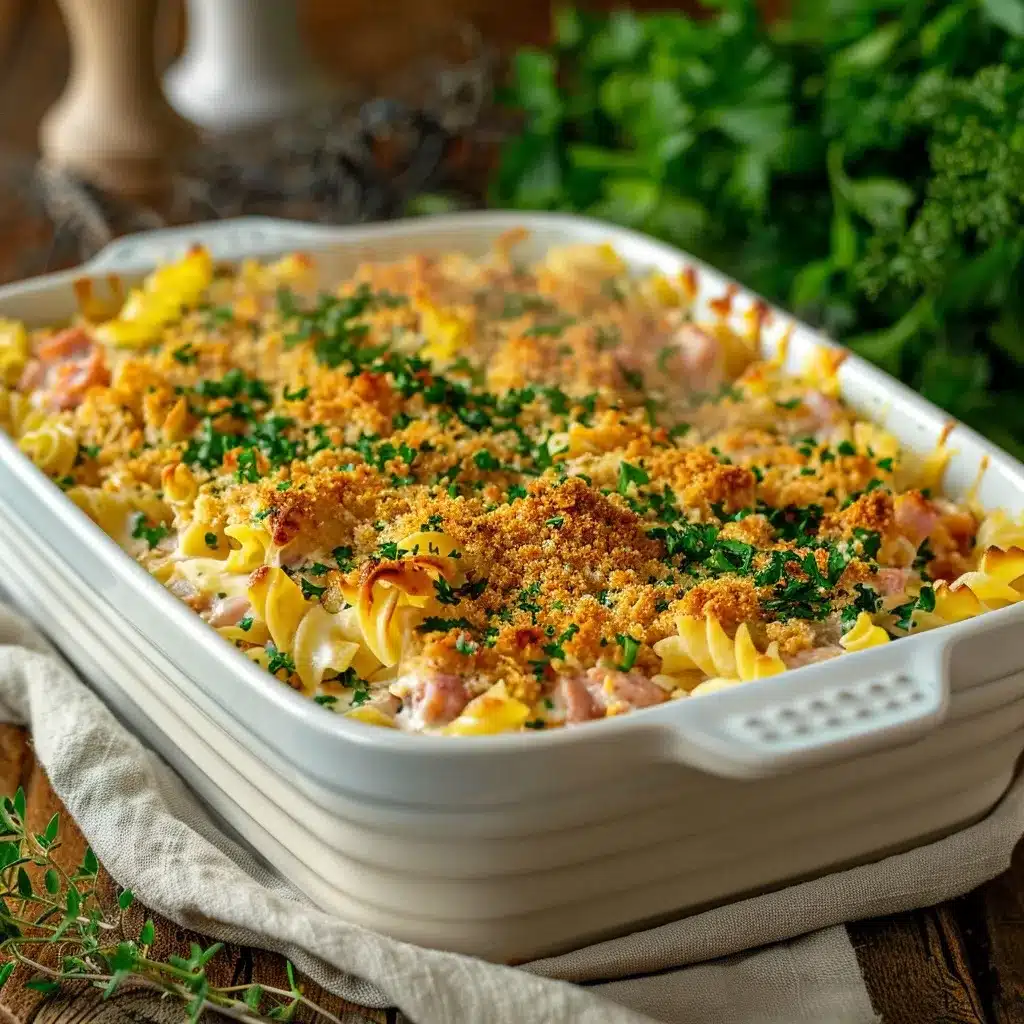 Tuna Noodle Casserole Recipe – The Best Creamy Classic Ever 9 tuna noodle casserole recipe in a white baking dish