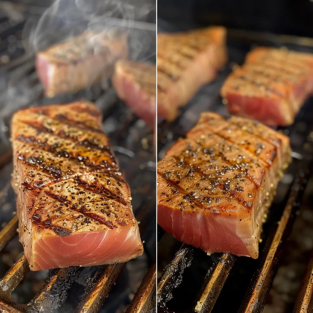 Tuna Steak Barbecue Recipe: The Best 14-Minute Grilled Ahi 10 Seared ahi tuna steak slices with green onions and sesame seeds served with soy dipping sauce.