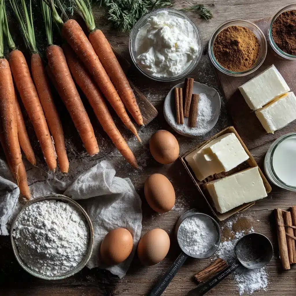 Carrot Cake Cheesecake – The Ultimate Dessert Mashup 12 Carrot cake cheesecake ingredients laid out on rustic table