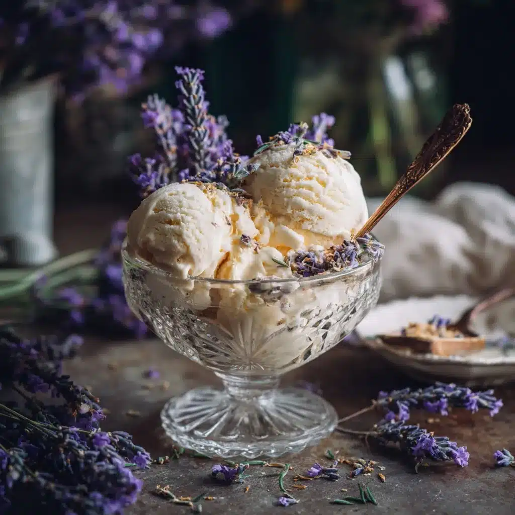 Elegant Honey Lavender Ice Cream in Vintage Glassware (2) honey lavender ice cream in vintage bowl