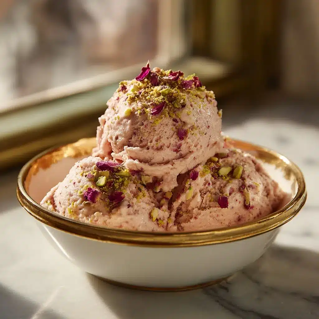 Rose Pistachio Ice Cream – A Luxurious Middle Eastern-Inspired Dessert 9 Rose Pistachio Ice Cream in a bowl