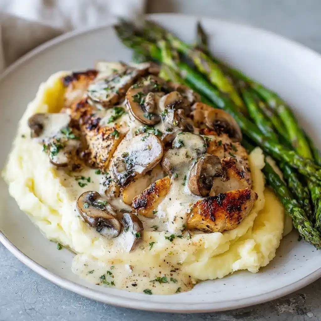 Mushroom Chicken Recipe – 5-Star Flavor, Creamy & Easy Skillet Meal 15 Served creamy mushroom chicken recipe plate
