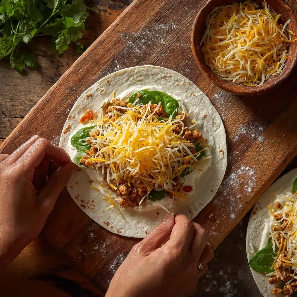 Cheesy Garlic Chicken Wraps Recipe – Ultimate 30-Minute Dinner Delight 11 assembling cheesy garlic chicken wraps