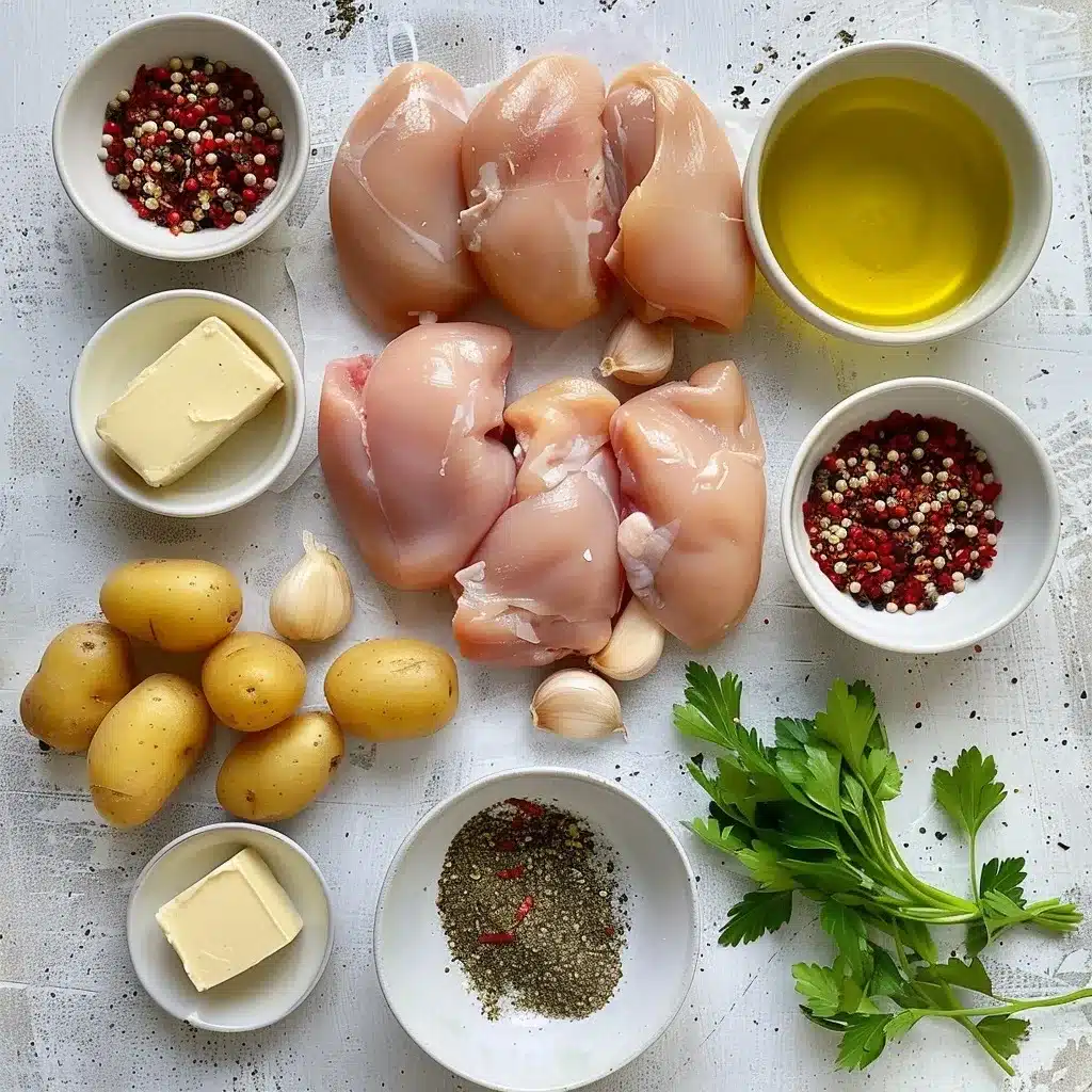 Garlic Butter Chicken And Potatoes Skillet – 5 Reasons It’s The Ultimate Comfort Food 14 Flat lay of ingredients for garlic butter chicken and potatoes recipe