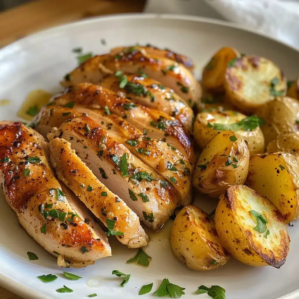 Garlic Butter Chicken And Potatoes Skillet – 5 Reasons It’s The Ultimate Comfort Food 17 Serving plate with garlic butter chicken, crispy potatoes, and parsley