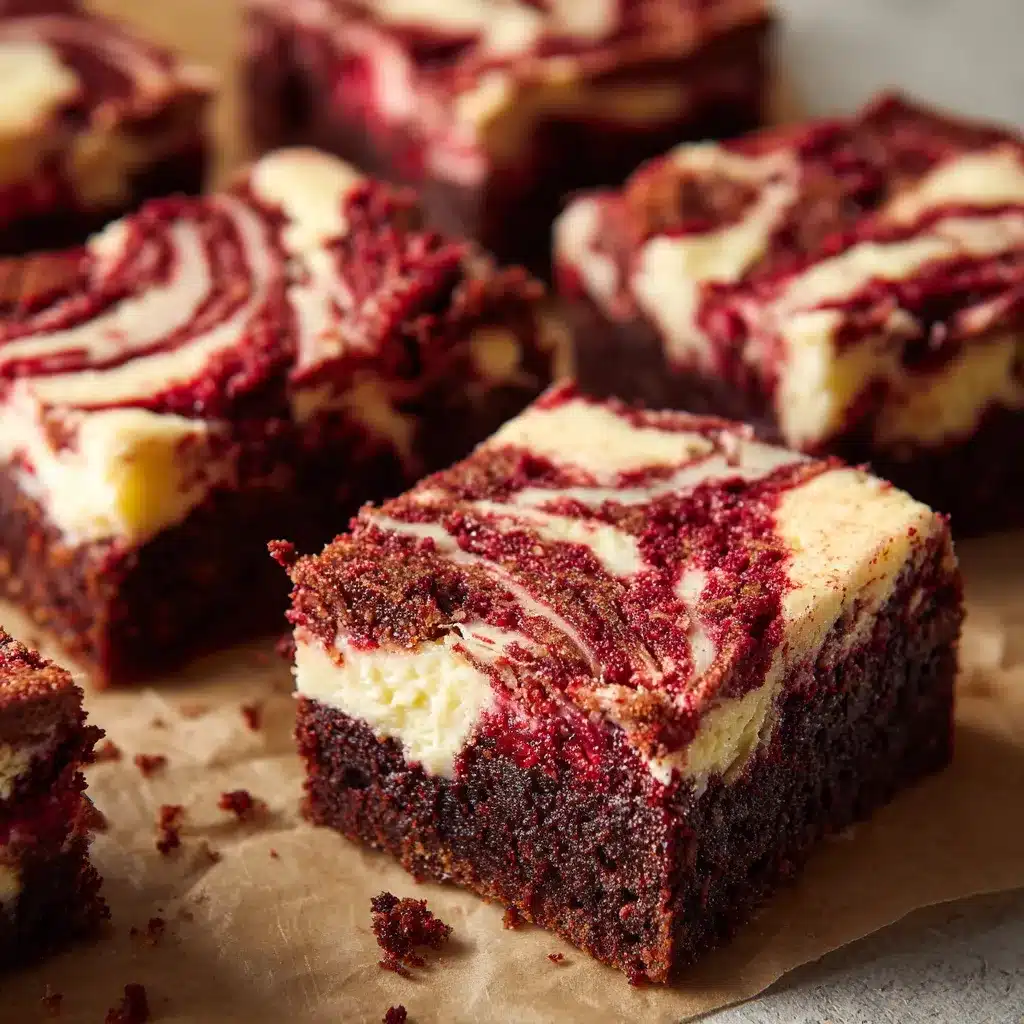 Red Velvet Cheesecake Brownies Recipe – The Best Swirled Dessert Ever 6 Red velvet cheesecake brownies recipe showing swirl topping