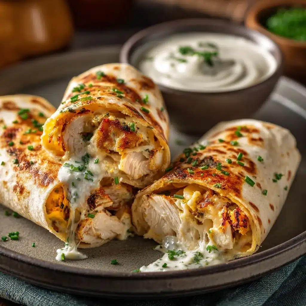 Cheesy Garlic Chicken Wraps Recipe – Ultimate 30-Minute Dinner Delight 12 served cheesy garlic chicken wraps on plate