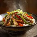 Black Pepper Chicken Recipe – Easy 25-Minute Delicious Favorite 9 Served black pepper chicken with colorful stir-fried vegetables