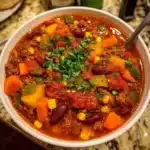 The Best Cowboy Soup Recipe for a Hearty, One-Pot Dinner 6 Cowboy soup in a stoneware bowl with beef, corn, beans, and tomatoes