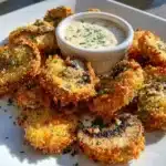 Fried Sliced Mushrooms with Ranch – The Crunch You Didn’t Know You Needed 8 Close-up of crispy fried mushroom slices coated in golden breadcrumbs and parsley flakes.